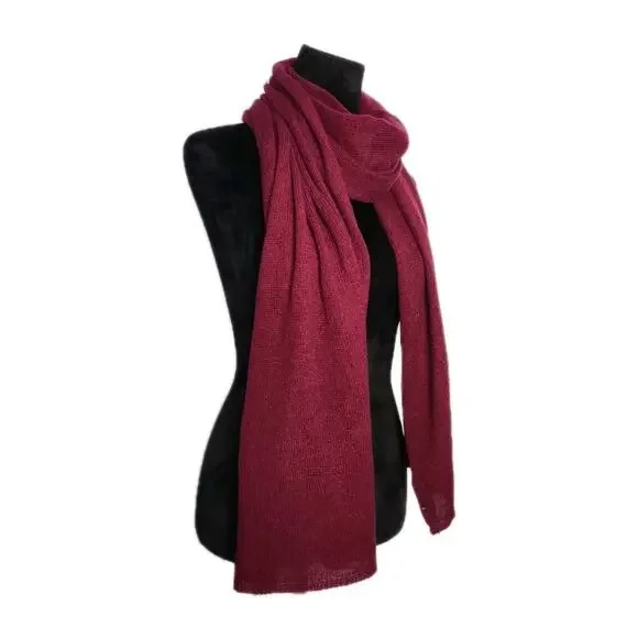 Club Monaco 100% Cashmere Knit Scarf Maroon Shawl Wrap Large 18x80